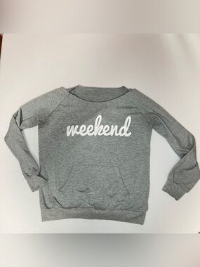 Ily Couture weekend eco grey sweatshirt off the shoulder heather gray